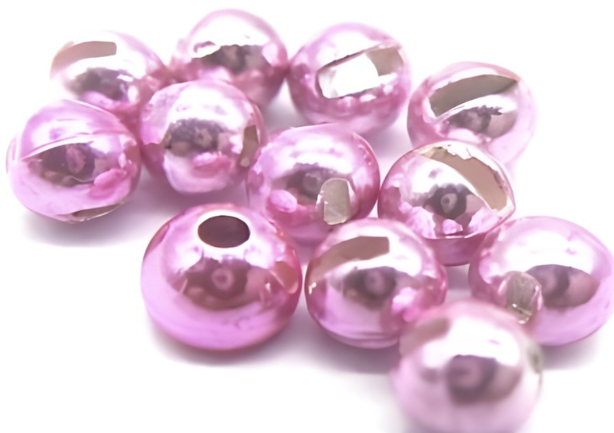 Metallic slotted beads with a shiny finish on a white background